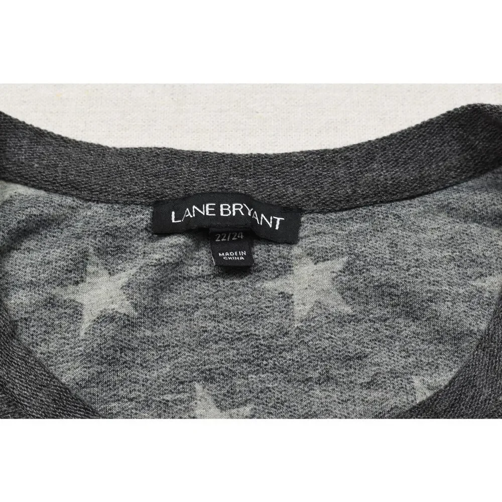 Lane Bryant Womens 22/24 Gray Star Print Cold Shoulder Ruffle Sleeve Top